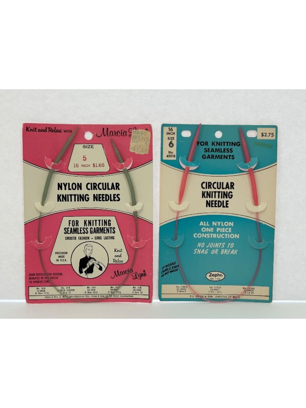 Vintage Nylon Circular Knitting Needles 16" Sizes 5 & 6 Seamless Garments USA